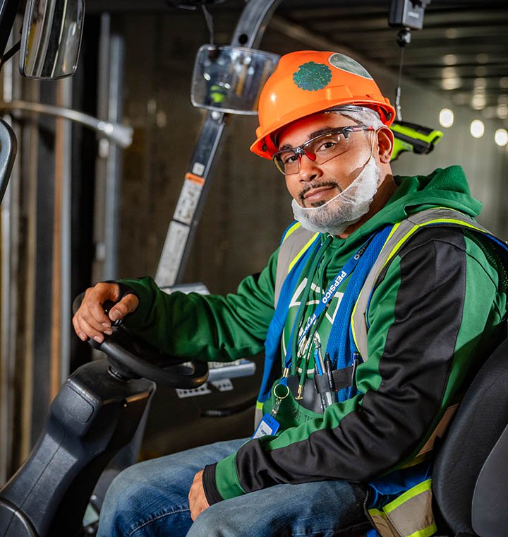 PepsiCo PopCorners frontline associate operating a forklift