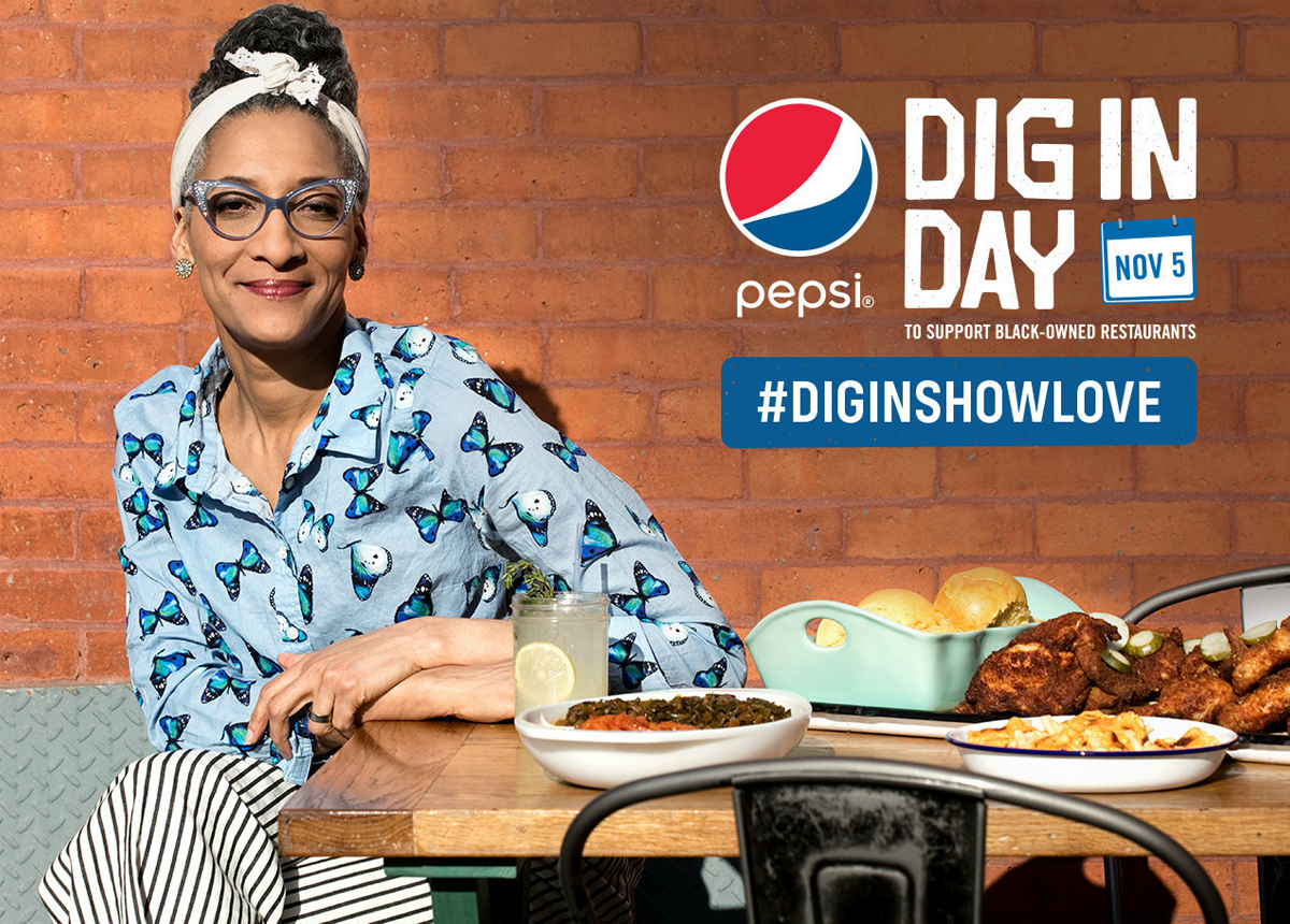 Pepsi Dig In is teaming up with Carla Hall to announce the return of Pepsi Dig In Day on November 5th to rally Americans to celebrate and patronize local Black-owned restaurants. Image credit: Melissa Horn.