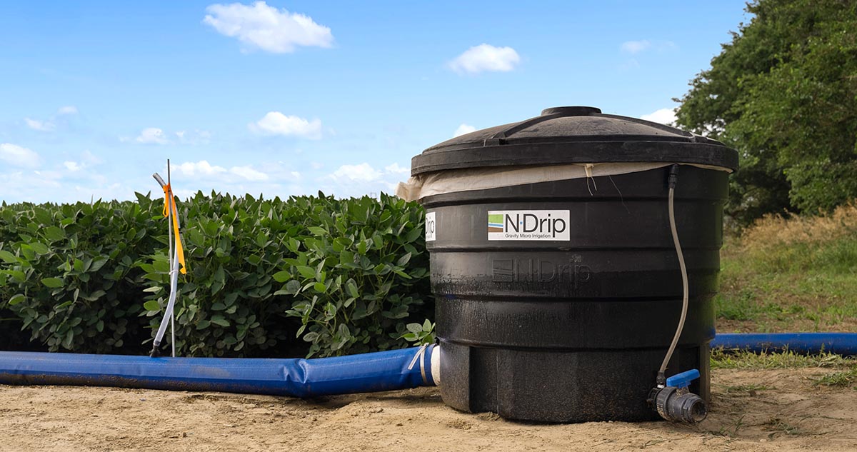 The N-Drip irrigation system is powered only by gravity and can decrease water consumption by 50%.