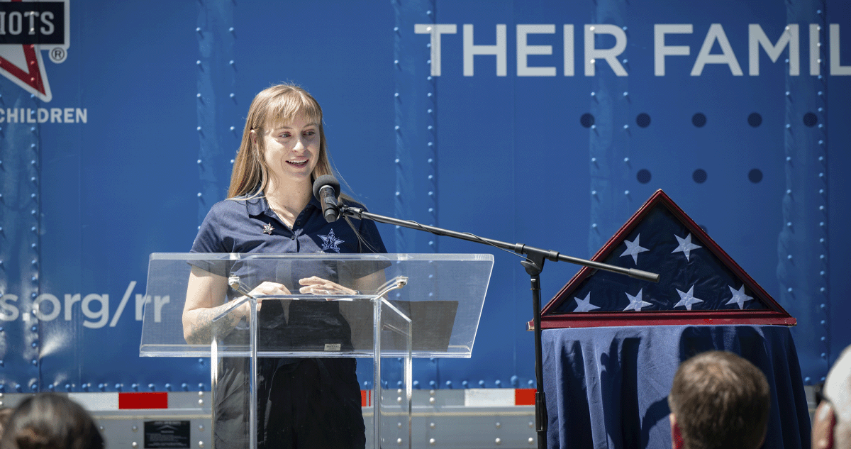 Sheridan Skurupey-McDonald giving a speech